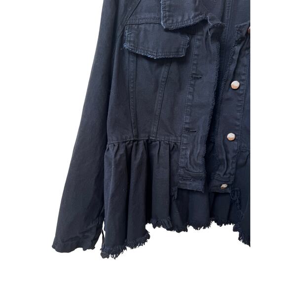 Free People Black Denim Peplum Jacket S Lace-Up Sleeve Boho Festival Grunge y2K - Picture 8 of 10